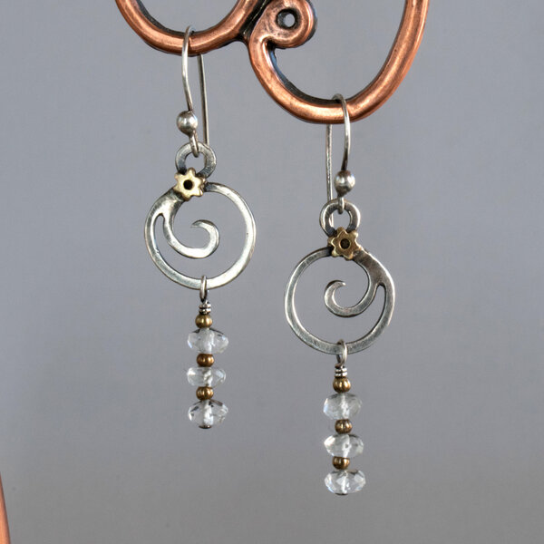 AQUAMARINE STERLING SILVER SPIRAL EARRINGS WITH STERLING SILVER EAR WIRES