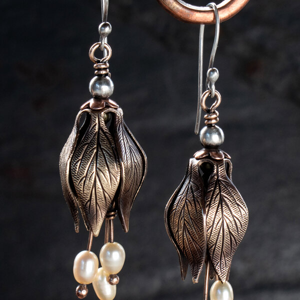 FRESHWATER PEARL FLOWER EARRINGS IN MIXED METALS WITH 935 ARGENTIUM SILVER EAR WIRES