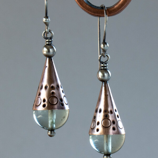 GREEN FLUORITE & BRONZE CONE EARRINGS WITH 935 ARGENTIUM SILVER EAR WIRES