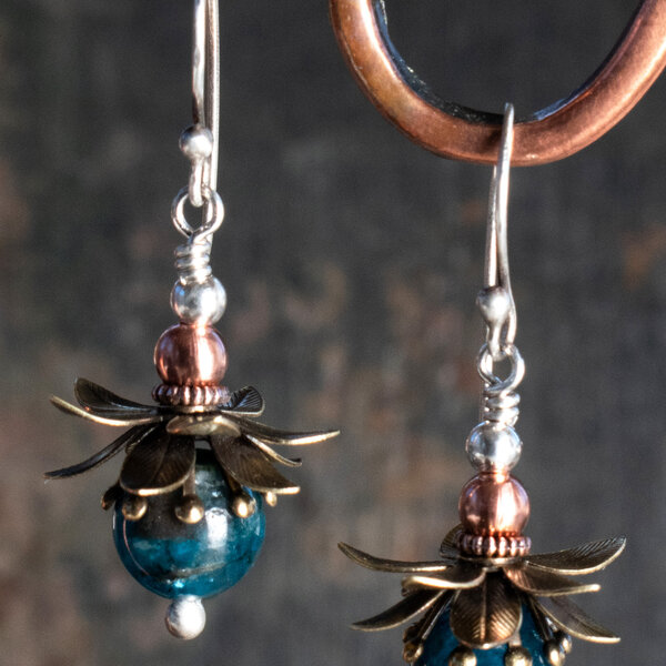 APATITE FLOWER EARRINGS IN MIXED METALS WITH 935 ARGENTIUM SILVER EAR WIRES