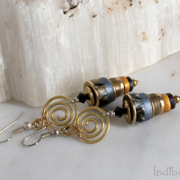 POLYMER CLAY SPIRAL EARRINGS WITH SILVER PLATED EAR WIRES