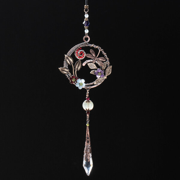 DRAGONFLY IN A GARDEN CAR REAR-VIEW MIRROR CHARM .... ADJUSTABLE