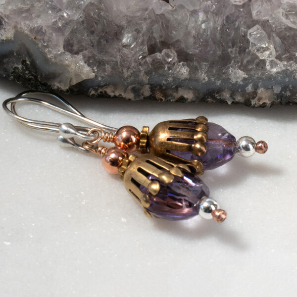 AMETHYST EARRINGS WITH STERLING SILVER EAR WIRES