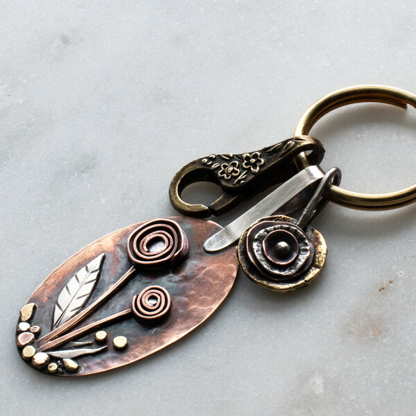 MIXED METAL ROSE KEYRING / BAG KEY CHARM / KEY CHARM