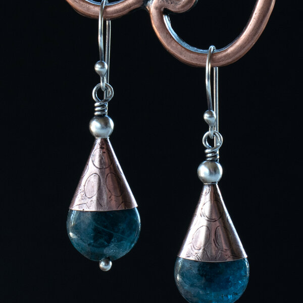 BERYL STONE AND BRONZE CONE EARRINGS WITH 935 ARGENTIUM SILVER EAR WIRES