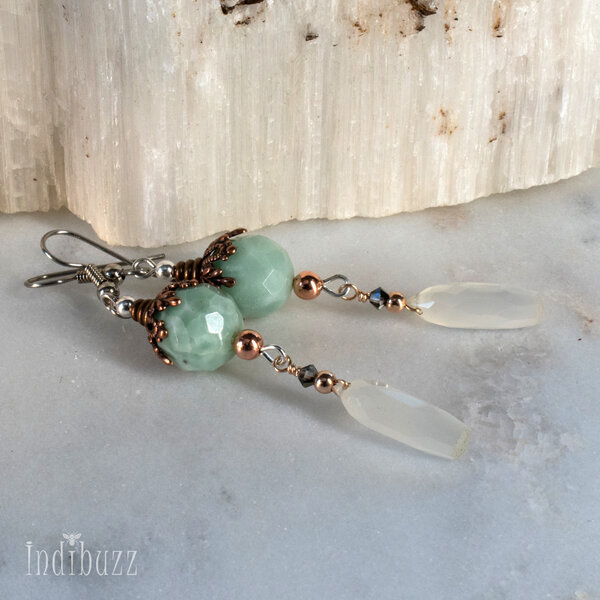 CHALCEDONY AND WATERFALL QUARTZ FILIGREE EARRINGS