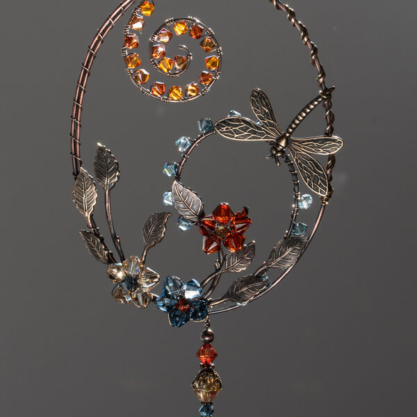 DRAGONFLY  SWAROVSKI CRYSTAL WINDOW SUNCATCHER IN MIXED METALS