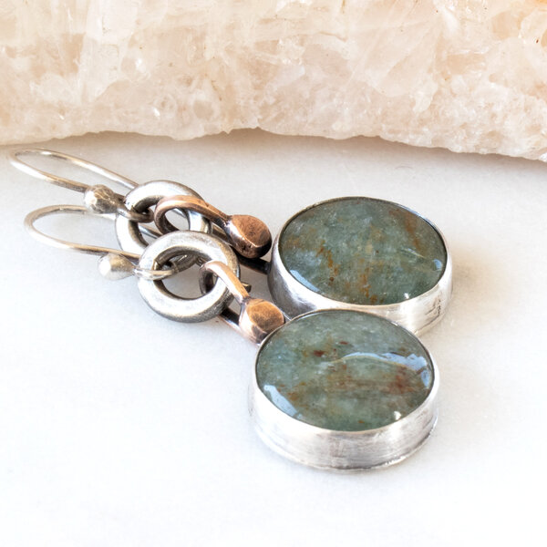 NATURAL AQUAMARINE STERLING SILVER EARRINGS WITH 935 ARGENTIUM SILVER EAR WIRES