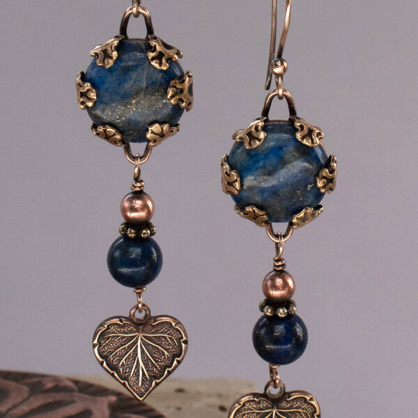 LAPIS LAZULI FILIGREE EARRINGS IN SOLID BRASS AND BRONZE