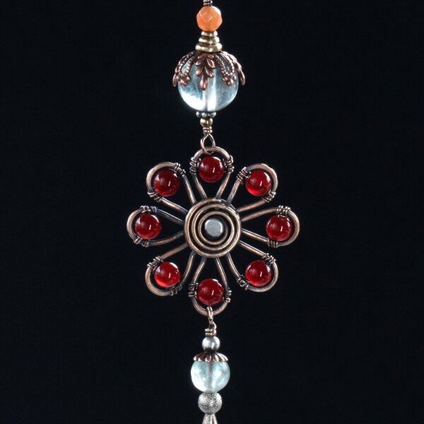 GEMSTONE FLOWER  CAR REAR VIEW MIRROR DANGLES .... ADJUSTABLE
