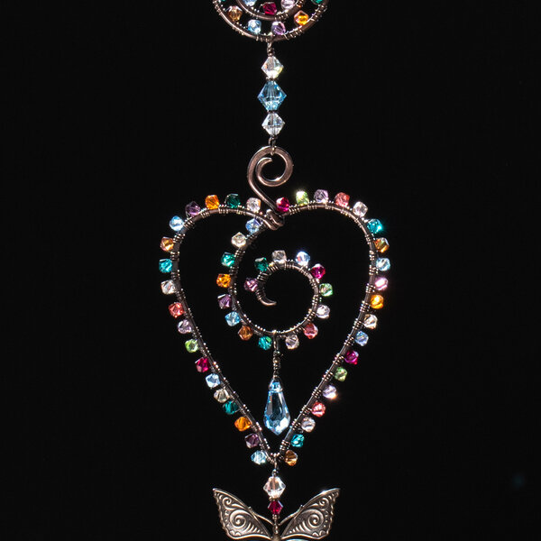 BUTTERFLY HEART SWAROVSKI CRYSTAL WINDOW SUNCATCHER IN MIXED METALS