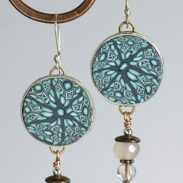 POLYMER CLAY  TILE AND GEMSTONE EARRINGS WITH STERLING SILVER EAR WIRES