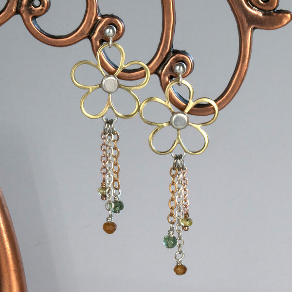 DAINTY DAISY GEMSTONE EARRINGS WITH STERLING SILVER EAR POSTS