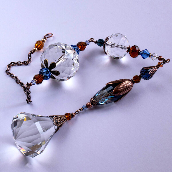 LONG CRYSTAL SUNCATCHER IN BLUES AND AMBER