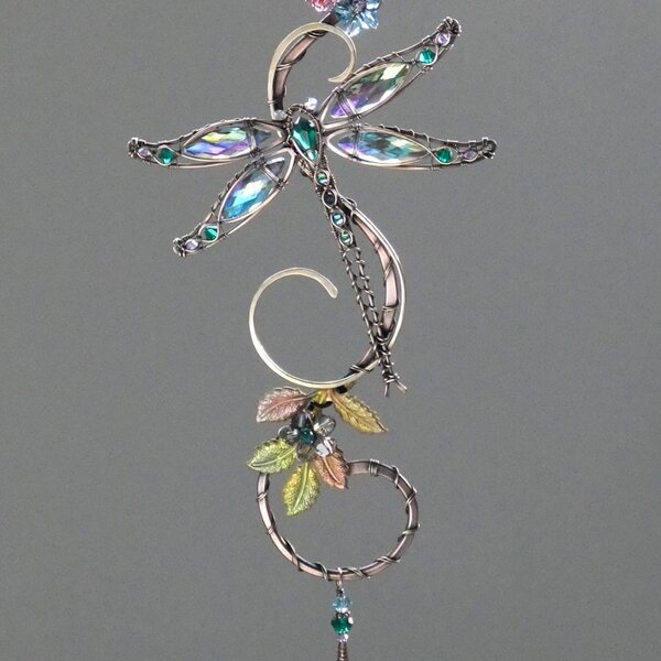 DRAGONFLY SWAROVSKI CRYSTAL WINDOW SUNCATCHER IN BLUES & PINKS WITH MIXED METALS