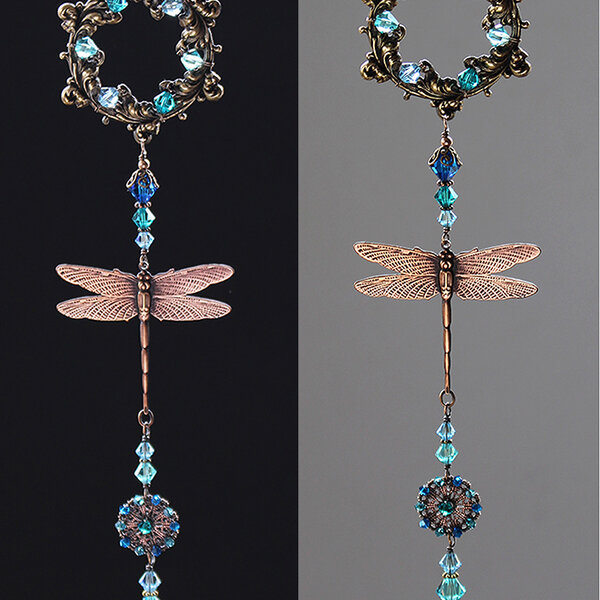 DRAGONFLY SWAROVSKI CRYSTAL WINDOW SUNCATCHER WITH FLORAL FRAME