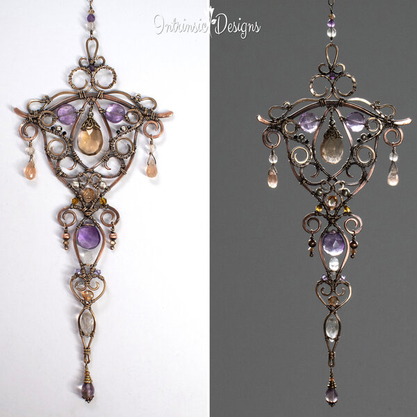 ORNATE GEMSTONE WINDOW SUNCATCHER IN COPPER AND BRONZE