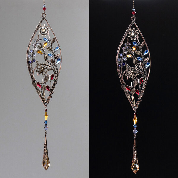 BUTTEFLY GARDEN SWAROVSKI CRYSTAL WINDOW SUNCATCHER IN MIXED METALS