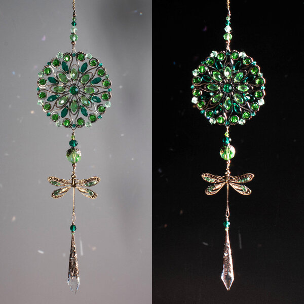 MANDALA & DRAGONFLY MIXED CRYSTAL WINDOW SUNCATCHER IN GREEN