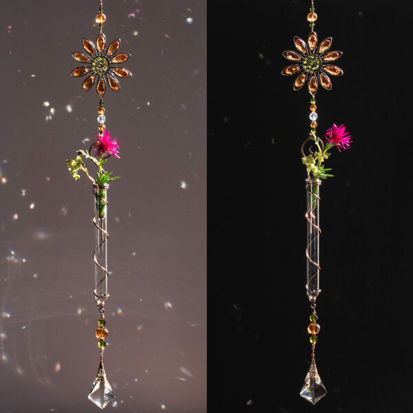 GOLDEN FLOWER DECORATIVE PROPAGATION / BUD VASE CRYSTAL SUNCATCHER