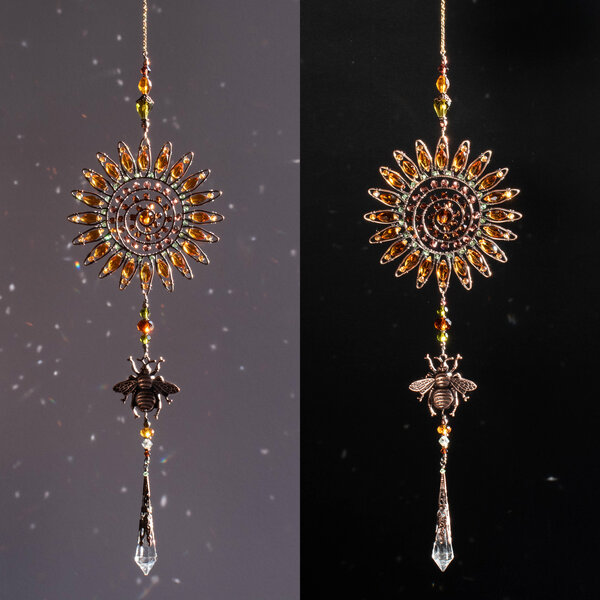 GOLDEN SUNFLOWER & BEE CRYSTAL WINDOW SUNCATCHER