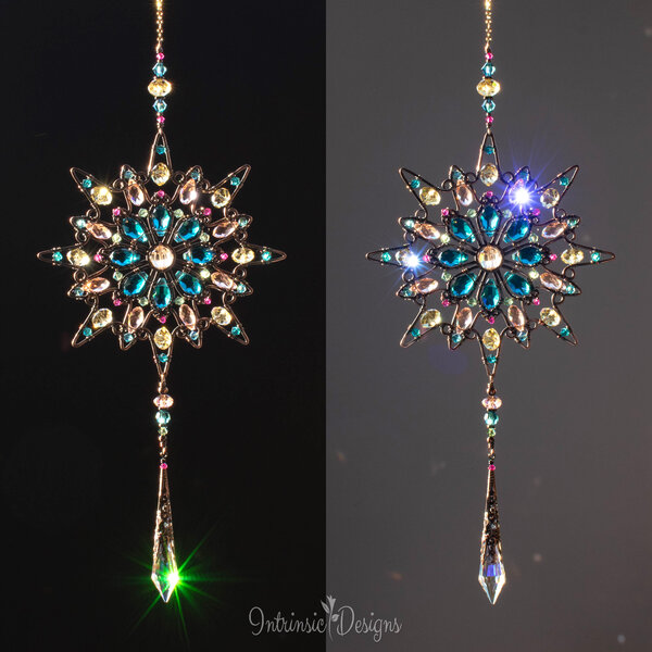 MANDALA MIXED CRYSTAL WINDOW SUNCATCHER IN COPPER AND BRONZE