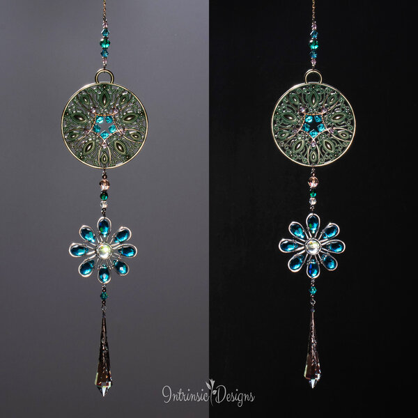 VINTAJ PATINA'D MANDALA AND FLOWER IN MIXED CRYSTALS ... WINDOW SUNCATCHER