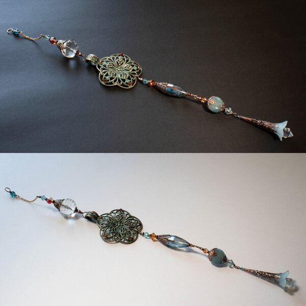 VINTAJ MEDALLION - AQUAMARINE, SWAROVSKI  & AUSTRIAN CRYSTAL WINDOW SUNCATCHER IN BLUES