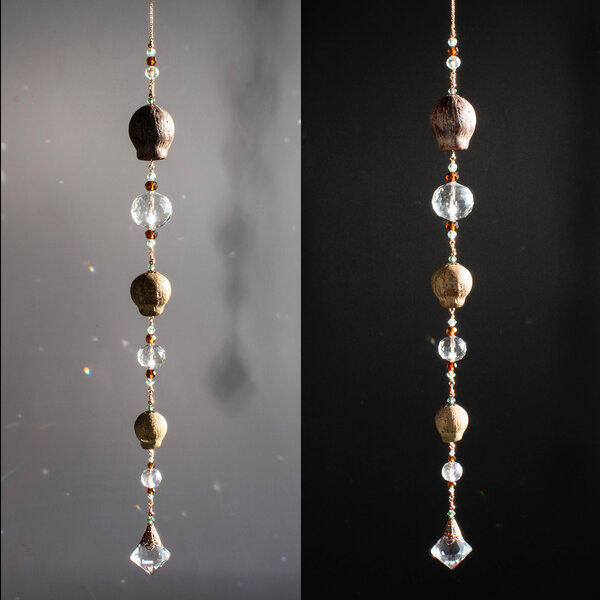LONG GUMNUT AND CRYSTAL SUNCATCHER IN GREEN AND AMBER