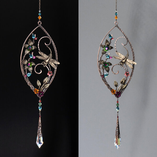 DRAGONFLY GARDEN SWAROVSKI CRYSTAL WINDOW SUNCATCHER IN MIXED METALS