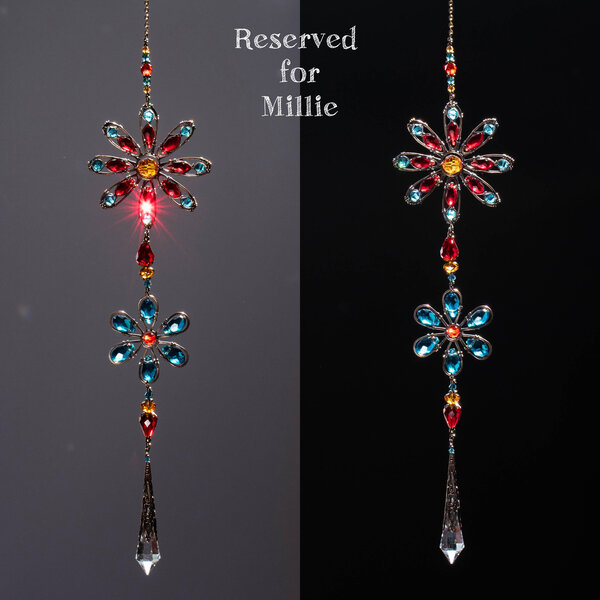 RESERVED FOR MILLIE .... TWO FLOWERS CRYSTAL WINDOW SUNCATCHER IN BRONZE