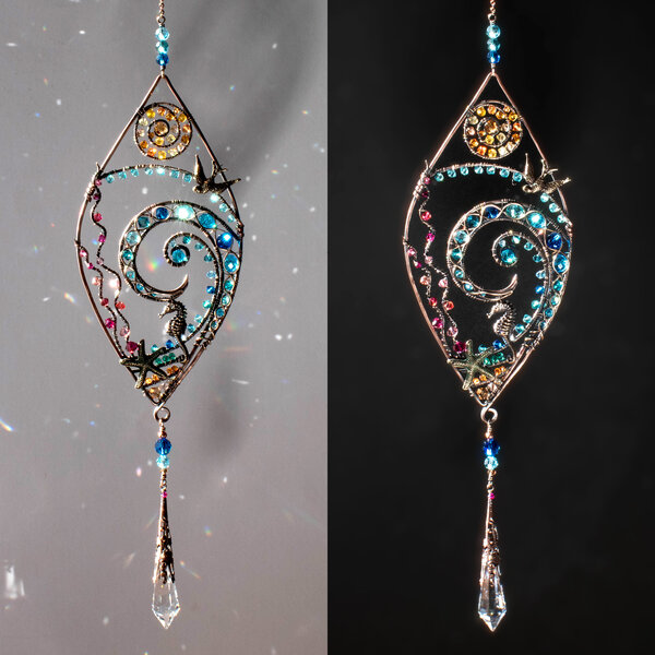 SEASCAPE SWAROVSKI CRYSTAL WINDOW SUNCATCHER IN MIXED METALS