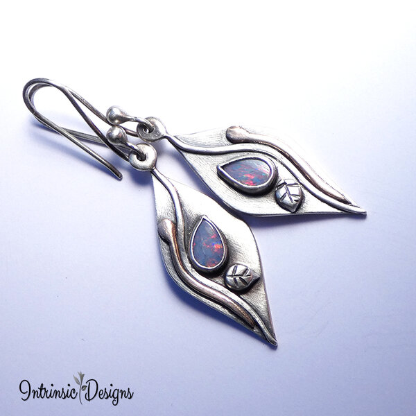Opal Flower Bud Sterling Silver Earrings