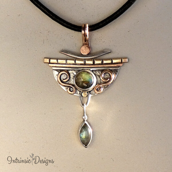 Labradorite Mixed Metal Pendant on a Leather Choker