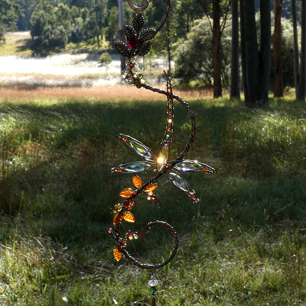 Autumn Dragonfly Swarovski Crystal Window Suncatcher in Copper, Brass and Bronze