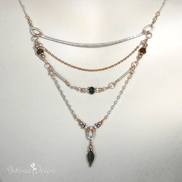 Tourmaline, Mixed Metal Layered Necklace