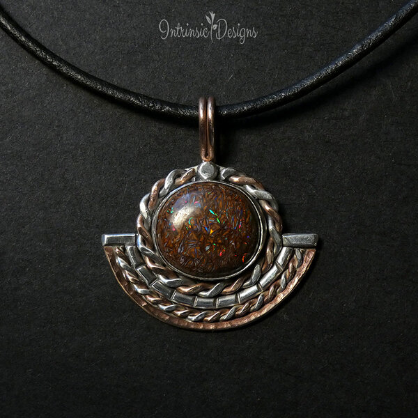 Australian Koroit Opal Mixed Metal Pendant on a Leather Cord