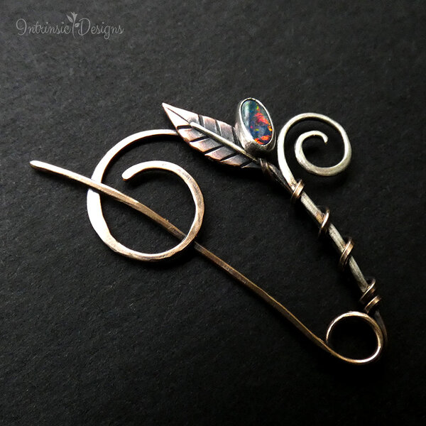 OPAL DOUBLET MIXED METAL BROOCH / SHAWL PIN