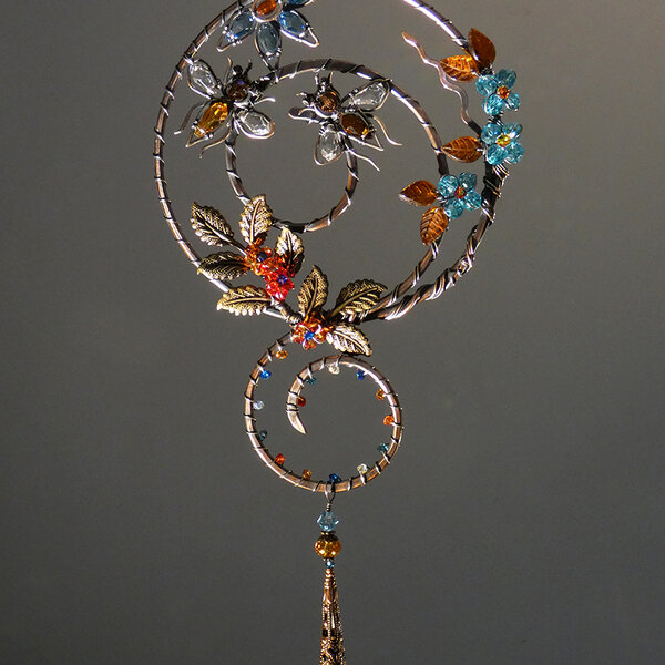TWIN BEES SWAROVSKI CRYSTAL WINDOW SUNCATCHER IN MIXED METALS