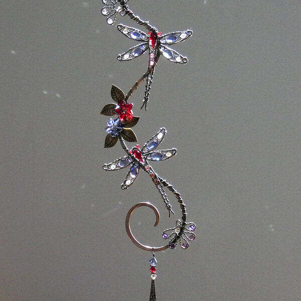 TWIN DRAGONFLIES SWAROVSKI CRYSTAL WINDOW SUNCATCHER IN MIXED METALS