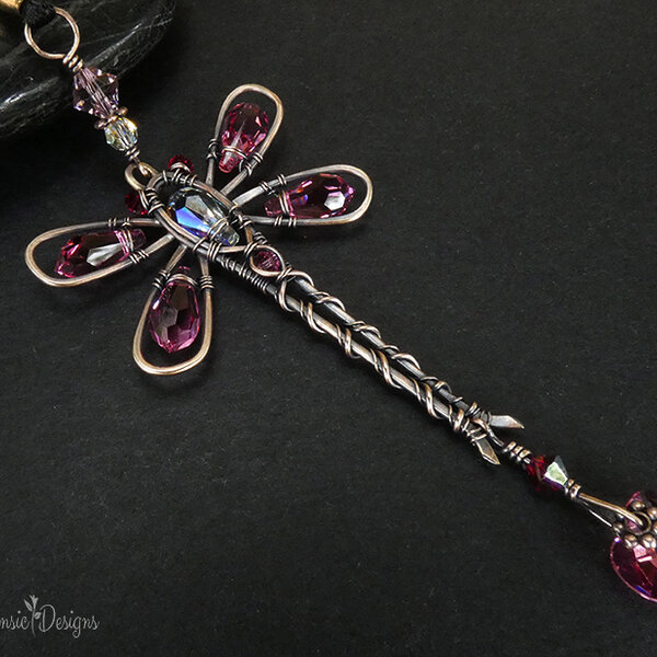 PINK DRAGONFLY SWAROVSKI CRYSTAL CAR REAR VIEW MIRROR DANGLE .... ADJUSTABLE