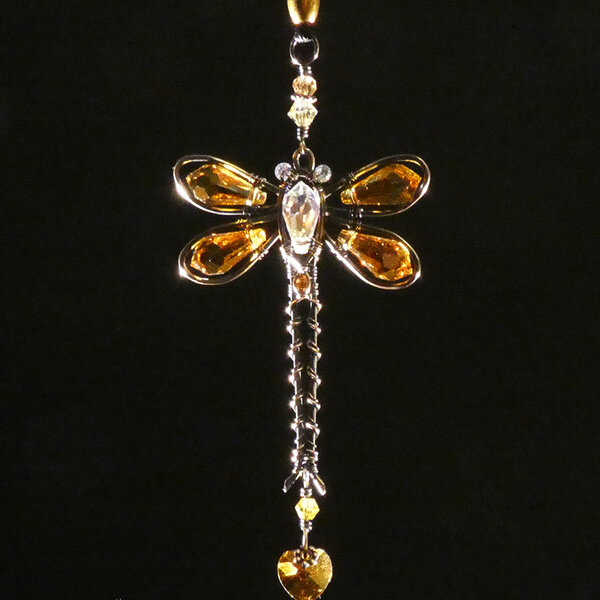 DRAGONFLY SWAROVSKI CRYSTAL CAR REAR VIEW MIRROR DANGLE .... ADJUSTABLE