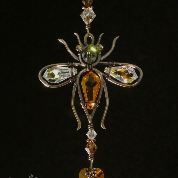 HONEY BEE SWAROVSKI CRYSTAL CAR REAR VIEW MIRROR DANGLE .... ADJUSTABLE
