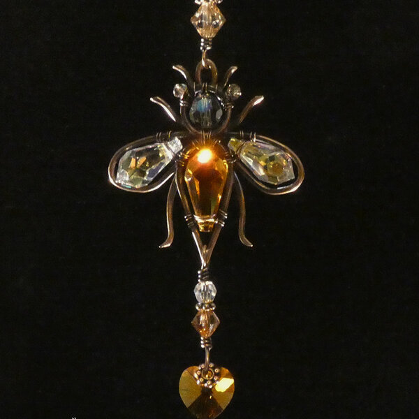 HONEY BEE SWAROVSKI CRYSTAL CAR REAR VIEW MIRROR DANGLE .... ADJUSTABLE