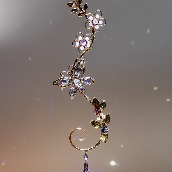 PURPLE BUTTERFLY SWAROVSKI CRYSTAL & AMETHYST WINDOW SUNCATCHER IN MIXED METALS