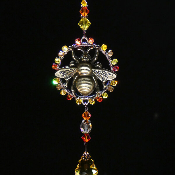 HONEY BEE SWAROVSKI CRYSTAL MINI SUNCATCHER IN GOLDS AND REDDY ORANGE
