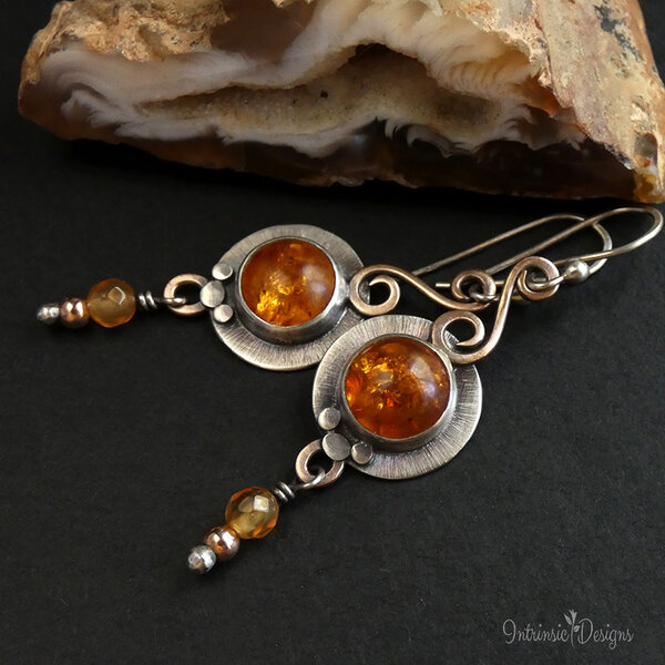 BALTIC AMBER STERLING SILVER & BRONZE EARRINGS