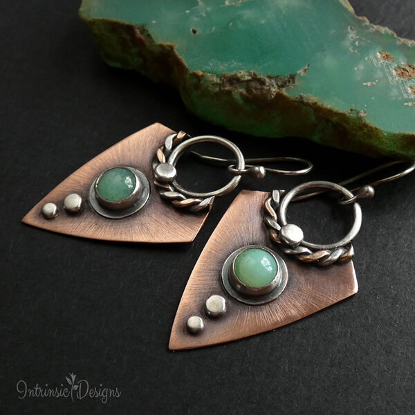 CHRYSOPRASE STERLING SILVER, COPPER & BRONZE EARRINGS