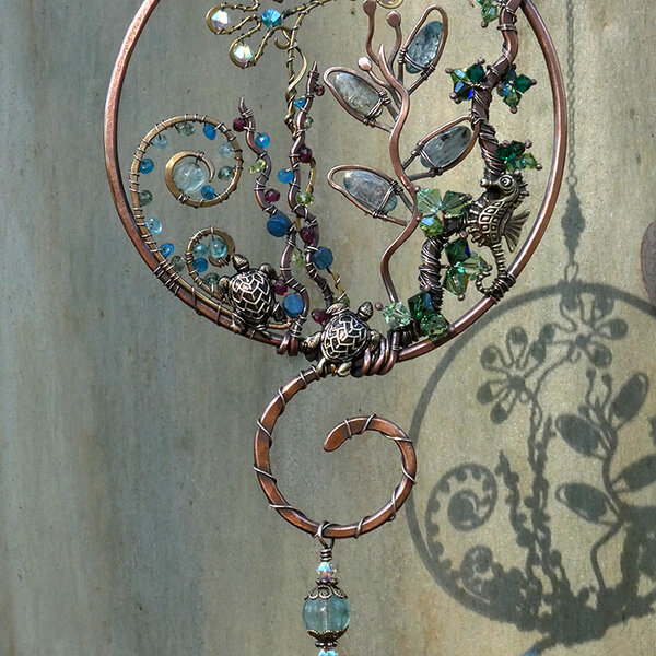 OCEAN FLOOR .... SUNCATCHER WITH GEMSTONES & SWAROVSKI CRYSTALS