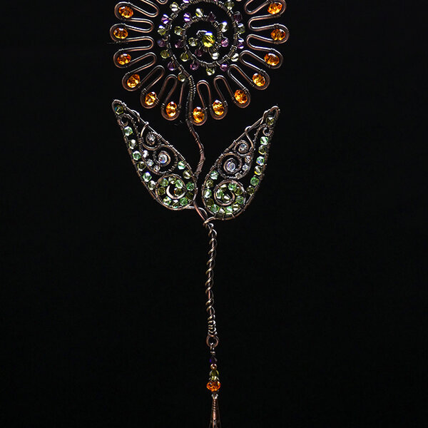 "SUNFLOWER"  SWAROVSKI CRYSTAL WIRE WRAPPED WINDOW SUNCATCHER